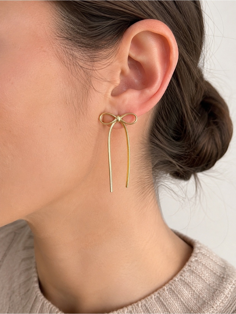 J.Crew Gold Bow Drop Earrings NWT Hypoallergenic 💗 - Picture 3 of 7